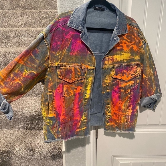 Beulah Custom Painted Pollock Oversized Denim Jean Jacket - Picture 4 of 8